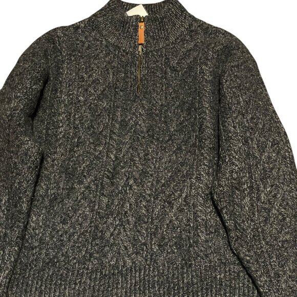 Vintage Inis Crafts 100% Merino Wool Cable Knit Sweater Medium Gray 1/4 Zip - Picture 14 of 16